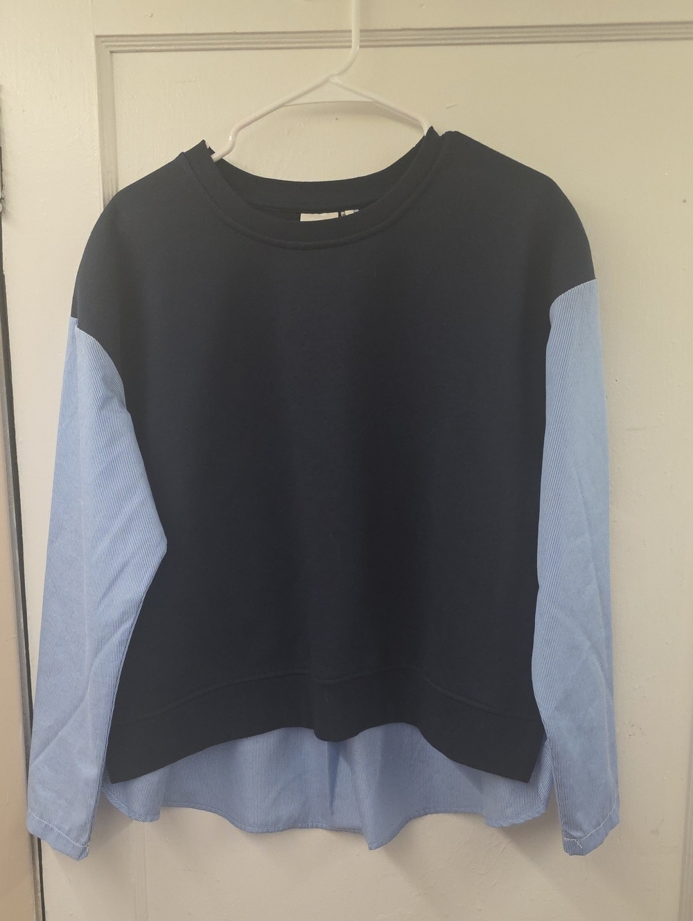 ICHI IHPALONA Mixed Media Sweatshirt Navy Blue White M NWT
